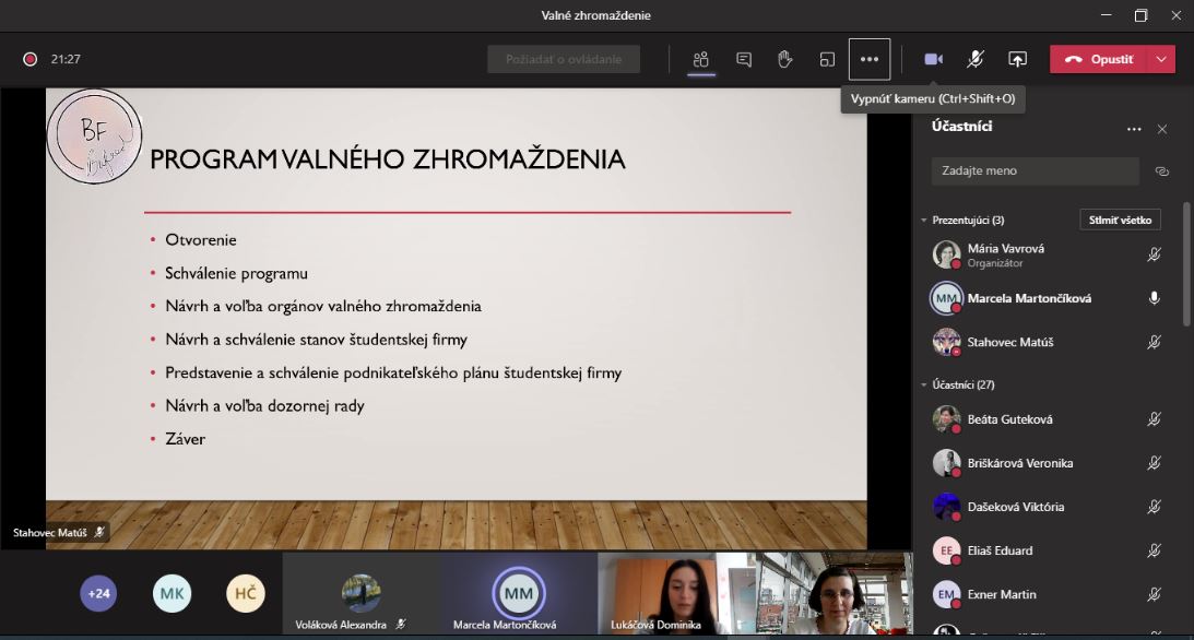 valné zhromaždenie študentskej firmy